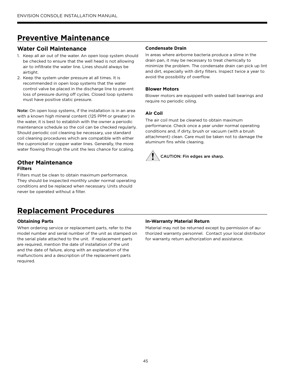 Preventive maintenance replacement procedures | Envision Peripherals Water-Furnace IM1609 10 User Manual | Page 46 / 48