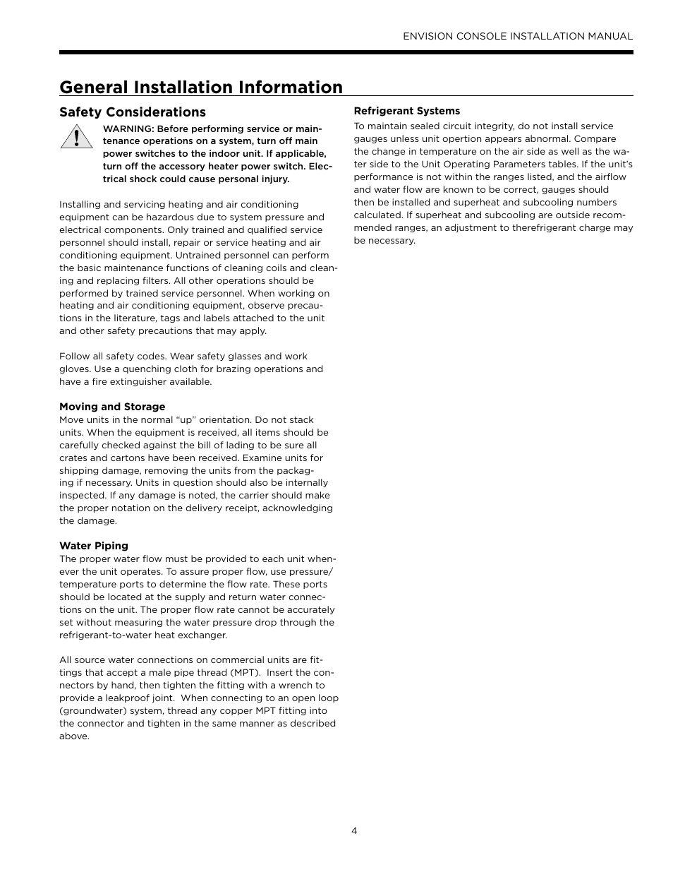 General installation information, Safety considerations | Envision Peripherals Water-Furnace IM1609 10 User Manual | Page 5 / 48