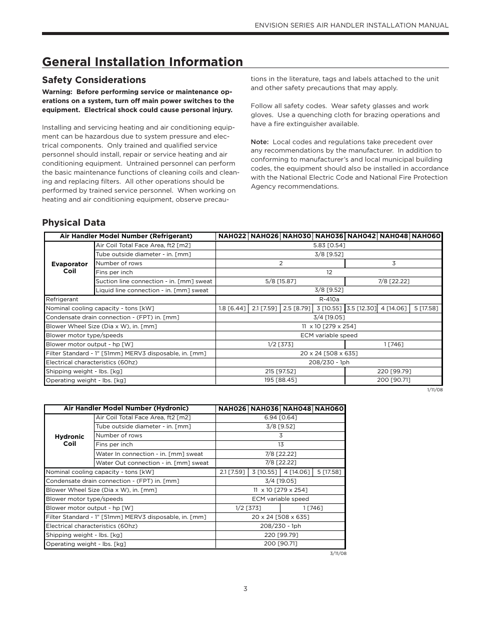 General installation information, Safety considerations, Physical data | Envision Peripherals IM1603 User Manual | Page 4 / 22