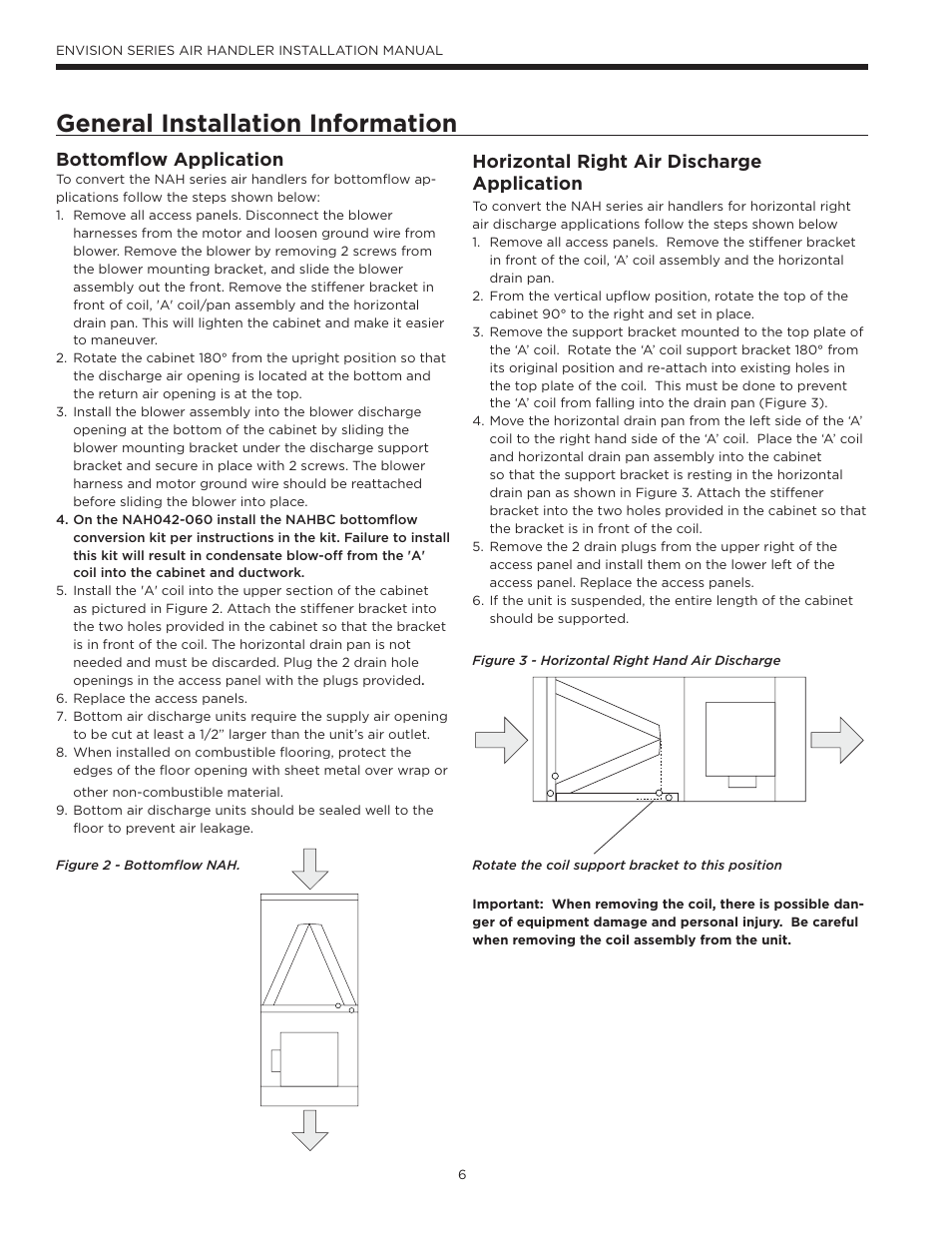 General installation information, Bottomflow application, Horizontal right air discharge application | Envision Peripherals IM1603 User Manual | Page 7 / 22