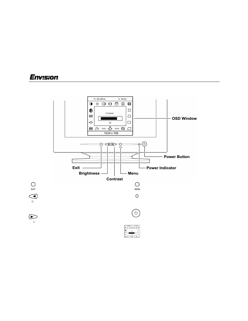 Operating instructions, En-775e, Front panel buttons | Envision Peripherals EN-775e User Manual | Page 8 / 15