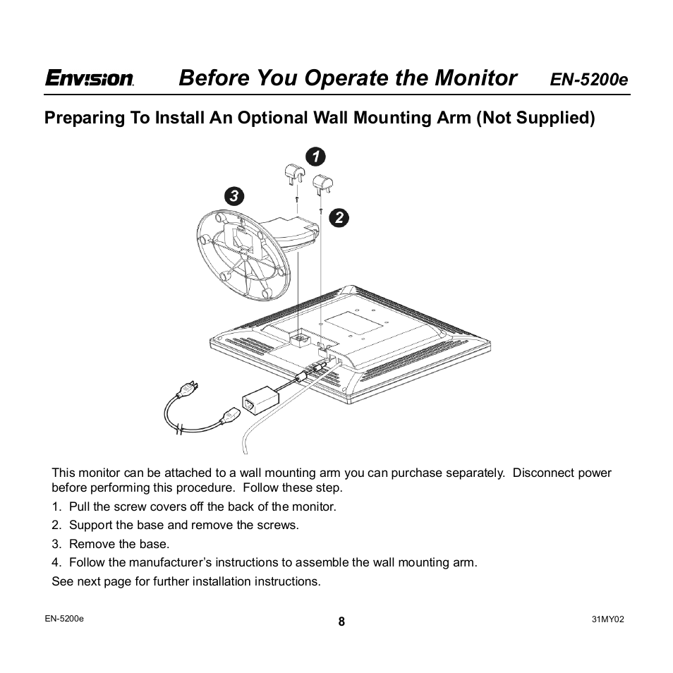 Before you operate the monitor, En-5200e | Envision Peripherals EN-5200e User Manual | Page 8 / 21