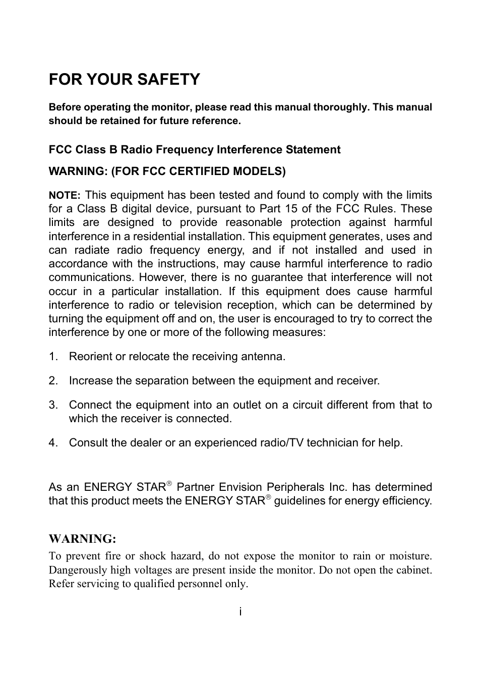 For your safety | Envision Peripherals EN7410 User Manual | Page 2 / 25
