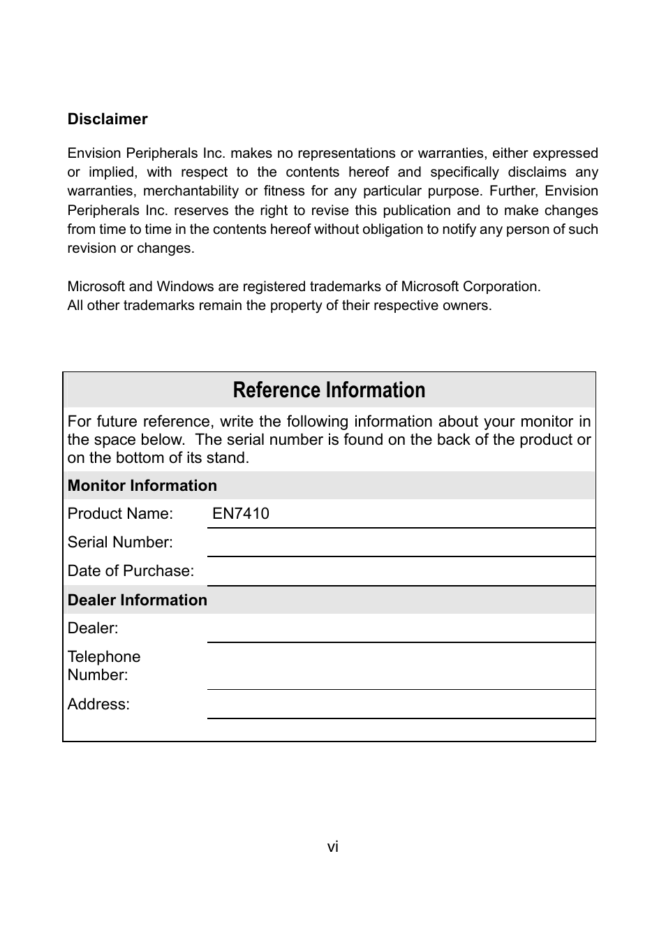 Reference information | Envision Peripherals EN7410 User Manual | Page 7 / 25