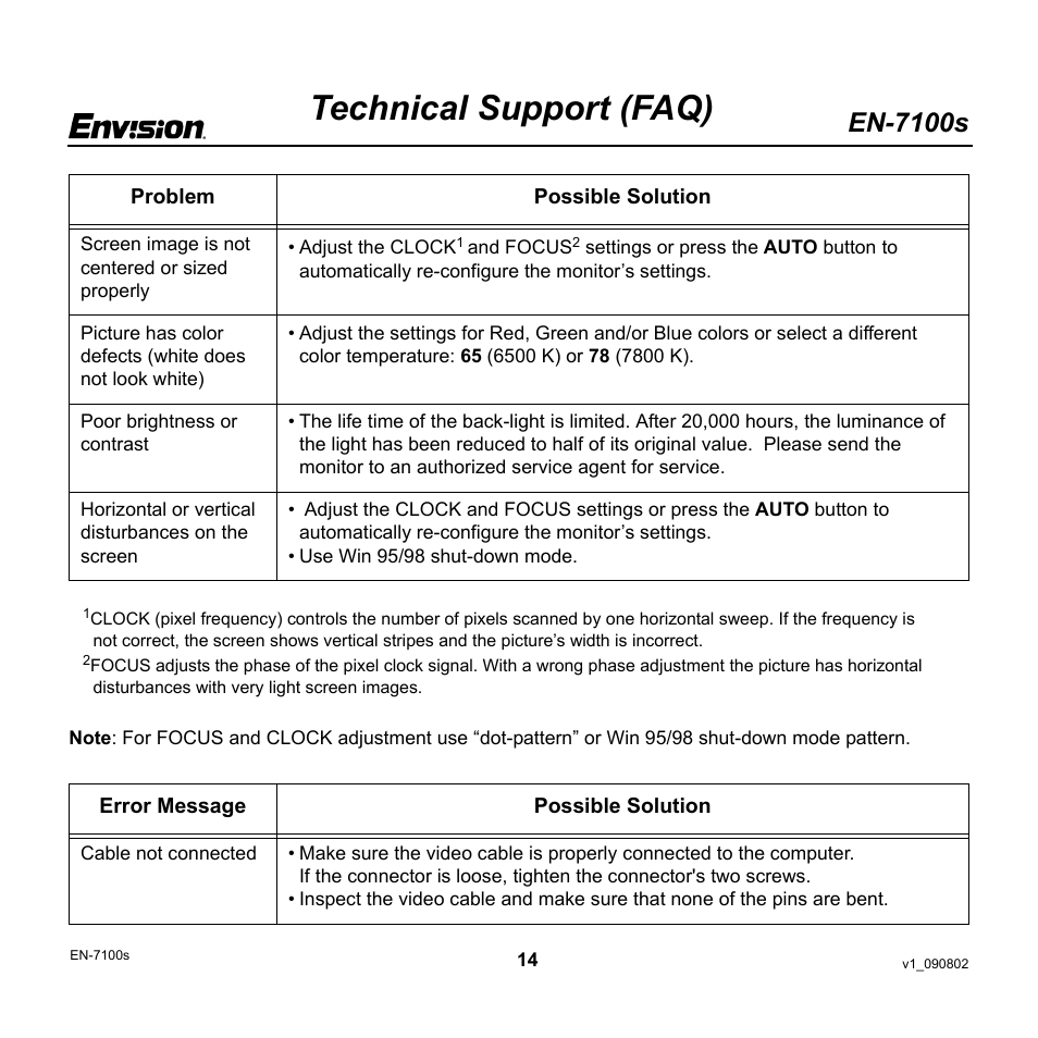 Technical support (faq), En-7100s | Envision Peripherals EN-7100s User Manual | Page 14 / 19