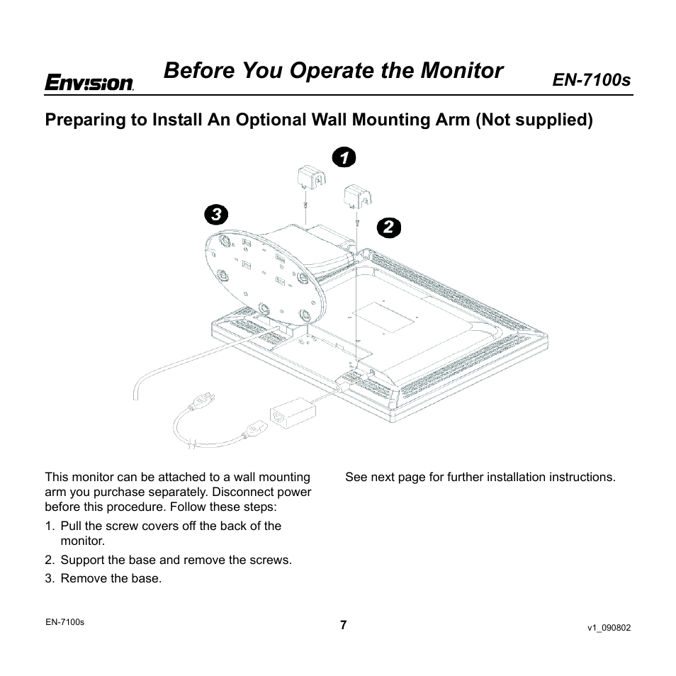 Before you operate the monitor, En-7100s | Envision Peripherals EN-7100s User Manual | Page 7 / 19