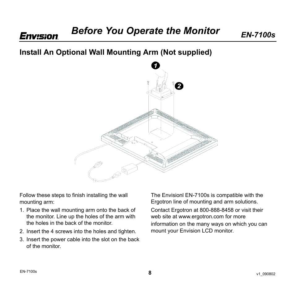 Before you operate the monitor, En-7100s | Envision Peripherals EN-7100s User Manual | Page 8 / 19