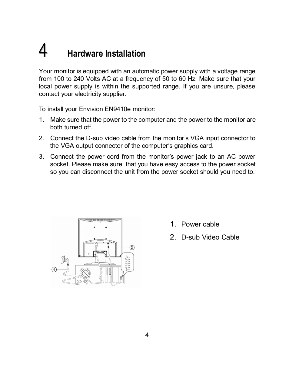 Hardware installation | Envision Peripherals EN9410e User Manual | Page 12 / 25