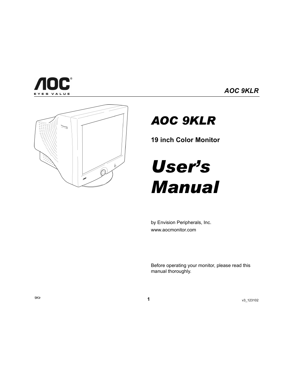 Envision Peripherals AOC 9KLR User Manual | 15 pages