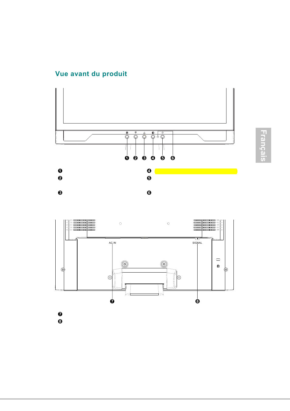 Vue avant du produit, Produit vu de dos, Français | Envision Peripherals H190L User Manual | Page 18 / 73