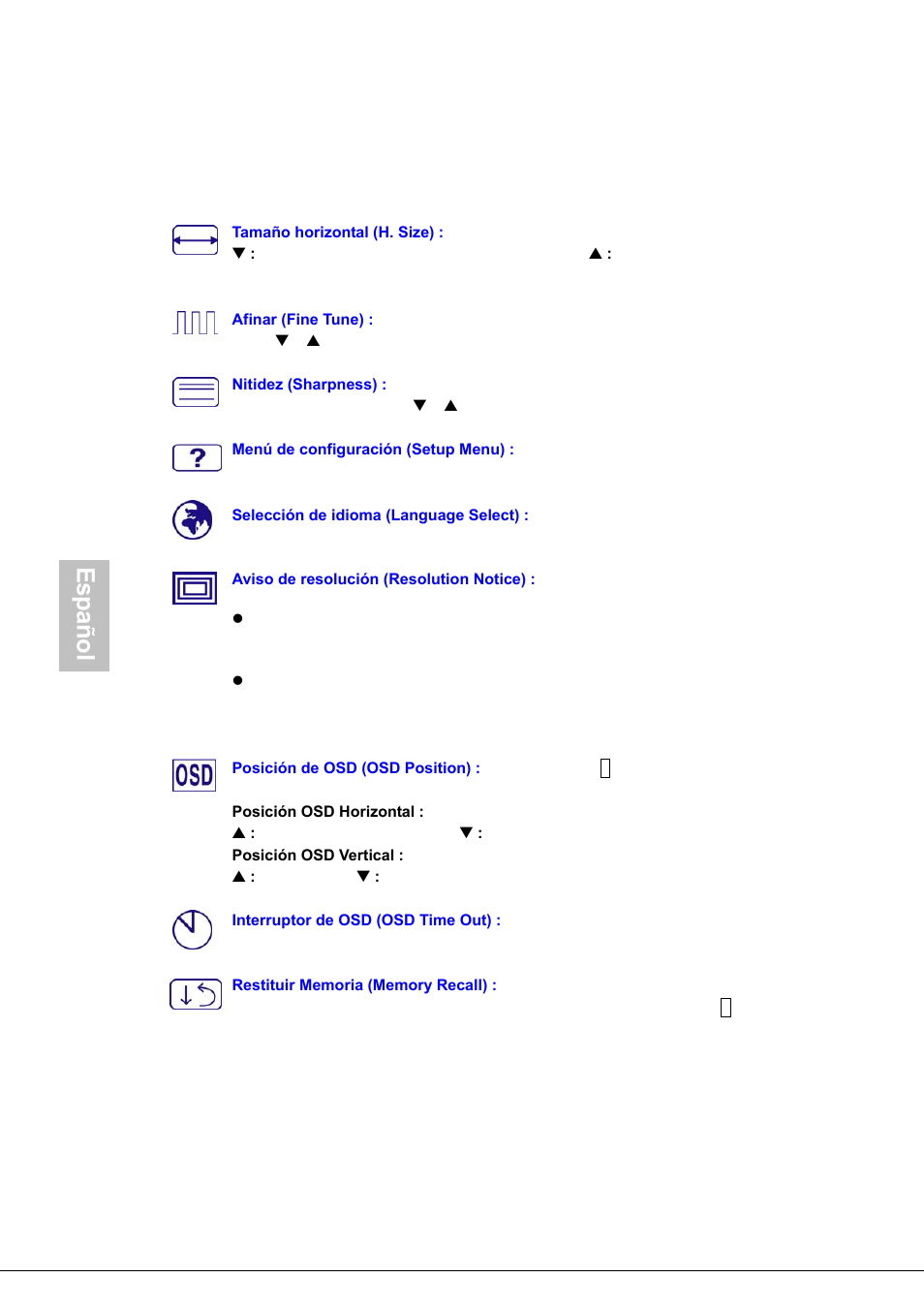 Español | Envision Peripherals H190L User Manual | Page 33 / 73