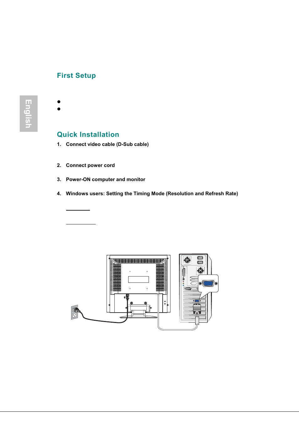 First setup, Quick installation, English | Envision Peripherals H190L User Manual | Page 5 / 73