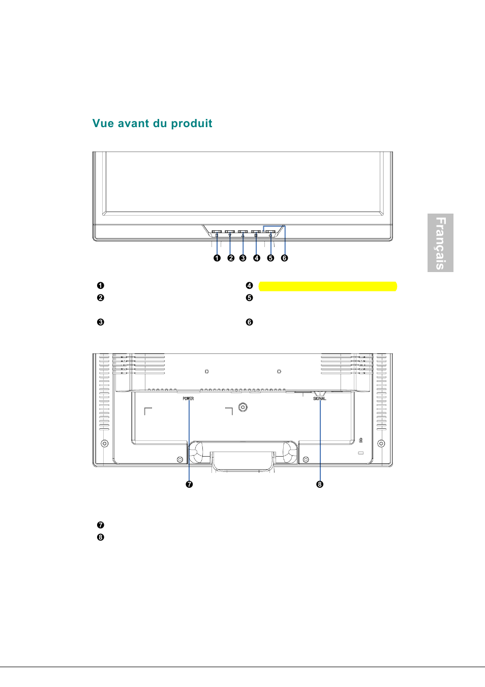 Vue avant du produit, Produit vu de dos, Français | Envision Peripherals H190L User Manual | Page 54 / 73