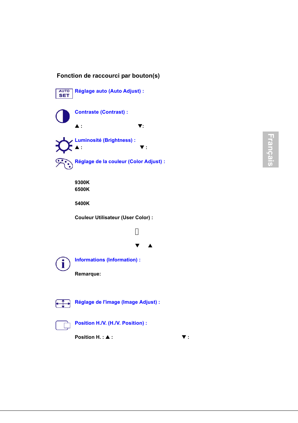 Français | Envision Peripherals H190L User Manual | Page 56 / 73