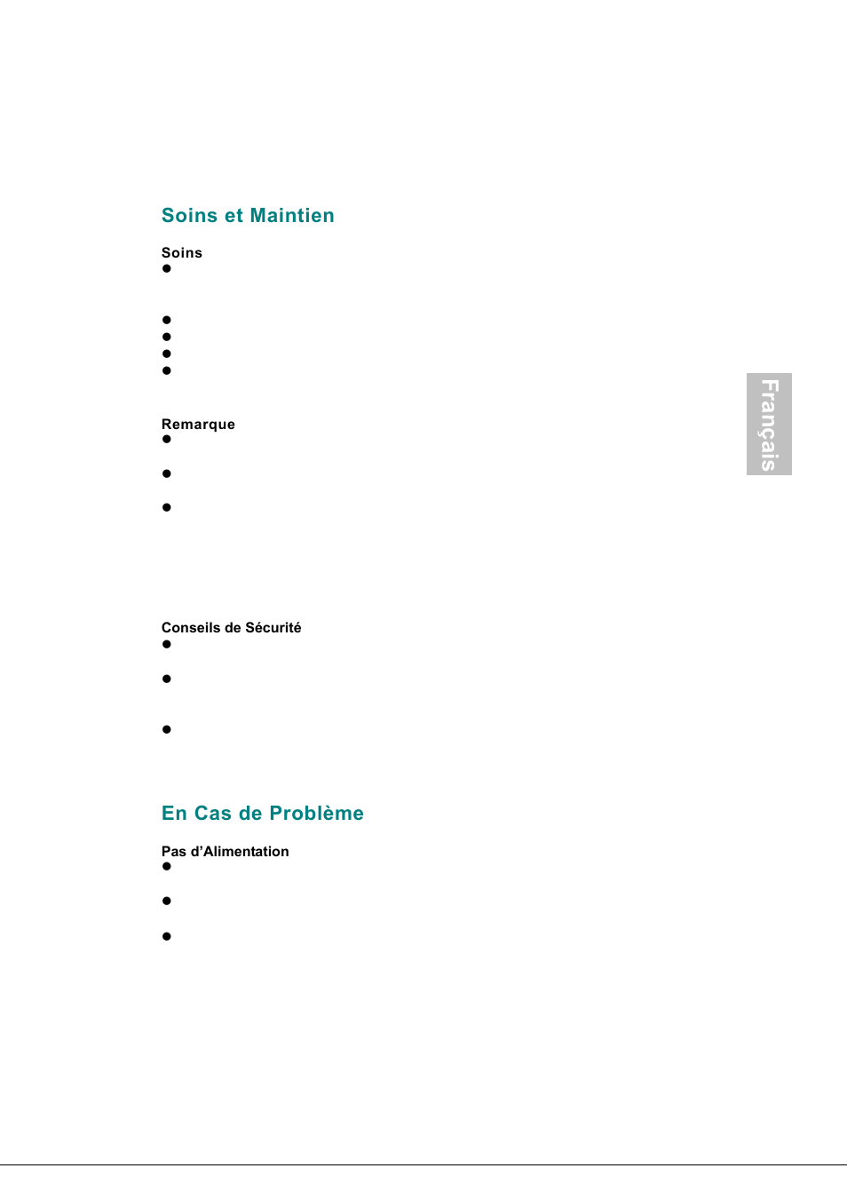Soins et maintien, Soins, Remarque | En cas de problème, Français | Envision Peripherals H190L User Manual | Page 60 / 73