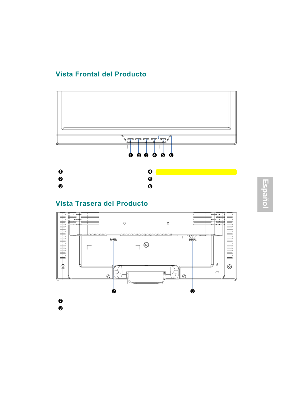 Vista frontal del producto, Vista trasera del producto, Español | Envision Peripherals H190L User Manual | Page 66 / 73