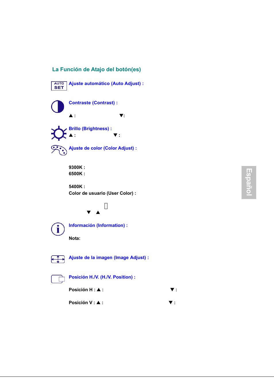 Español | Envision Peripherals H190L User Manual | Page 68 / 73