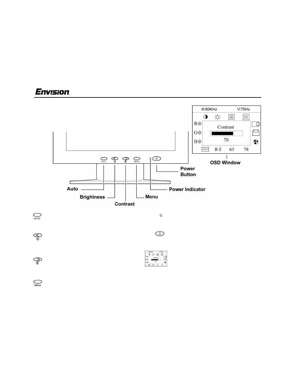 Operating instructions, En-5100e, Front panel buttons | Envision Peripherals EN-5100e User Manual | Page 9 / 18