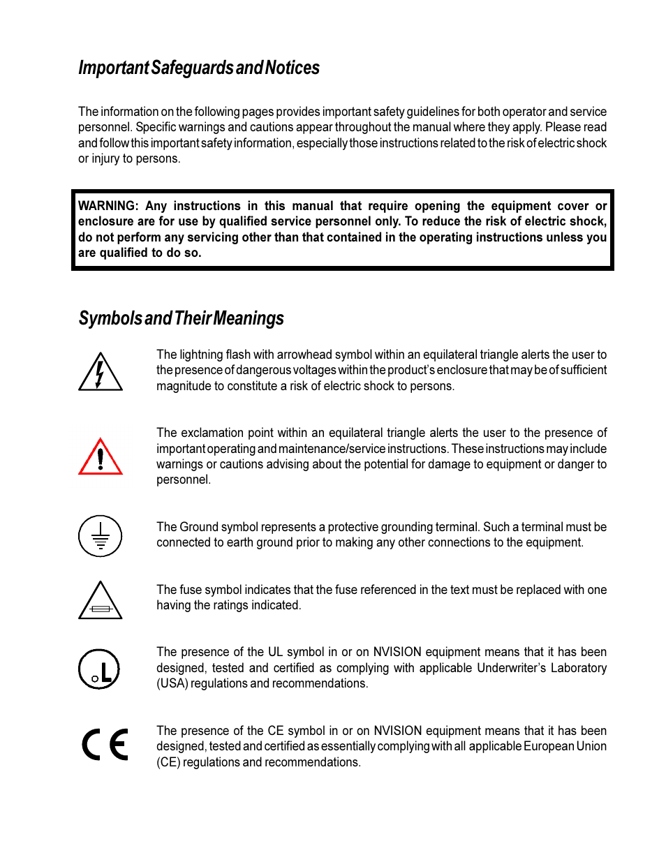 Important safeguards and notices, Symbols and their meanings | Envision Peripherals NV3128 User Manual | Page 5 / 92