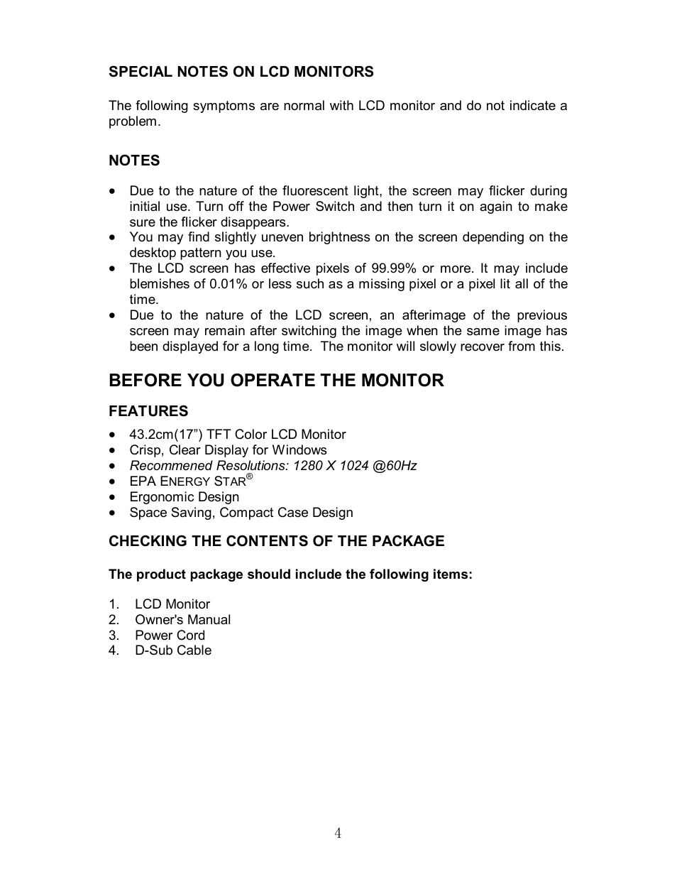 Before you operate the monitor | Envision Peripherals EN7600 User Manual | Page 5 / 20