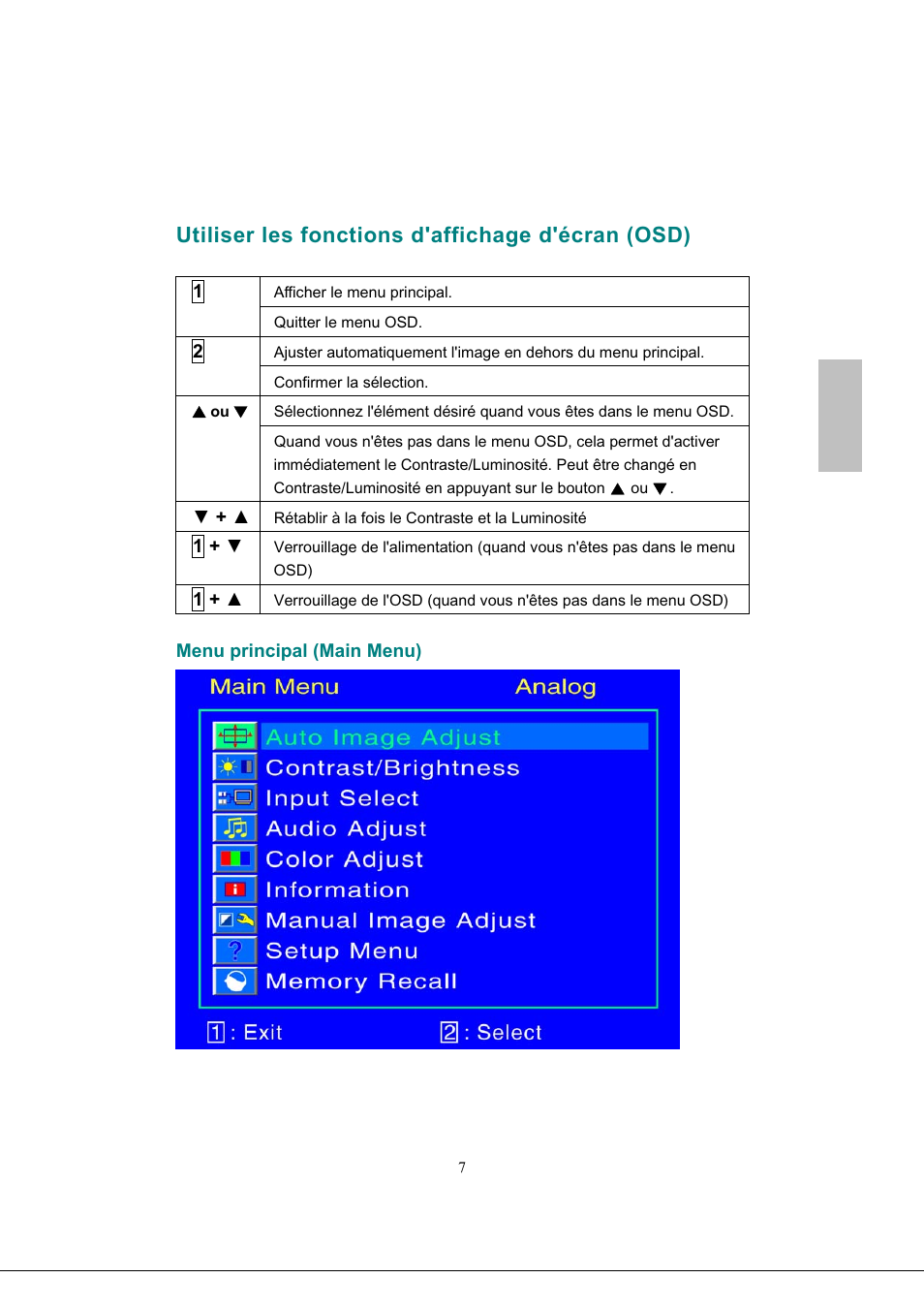 Utiliser les fonctions d'affichage d'écran (osd), Français | Envision Peripherals G218a1 User Manual | Page 24 / 46