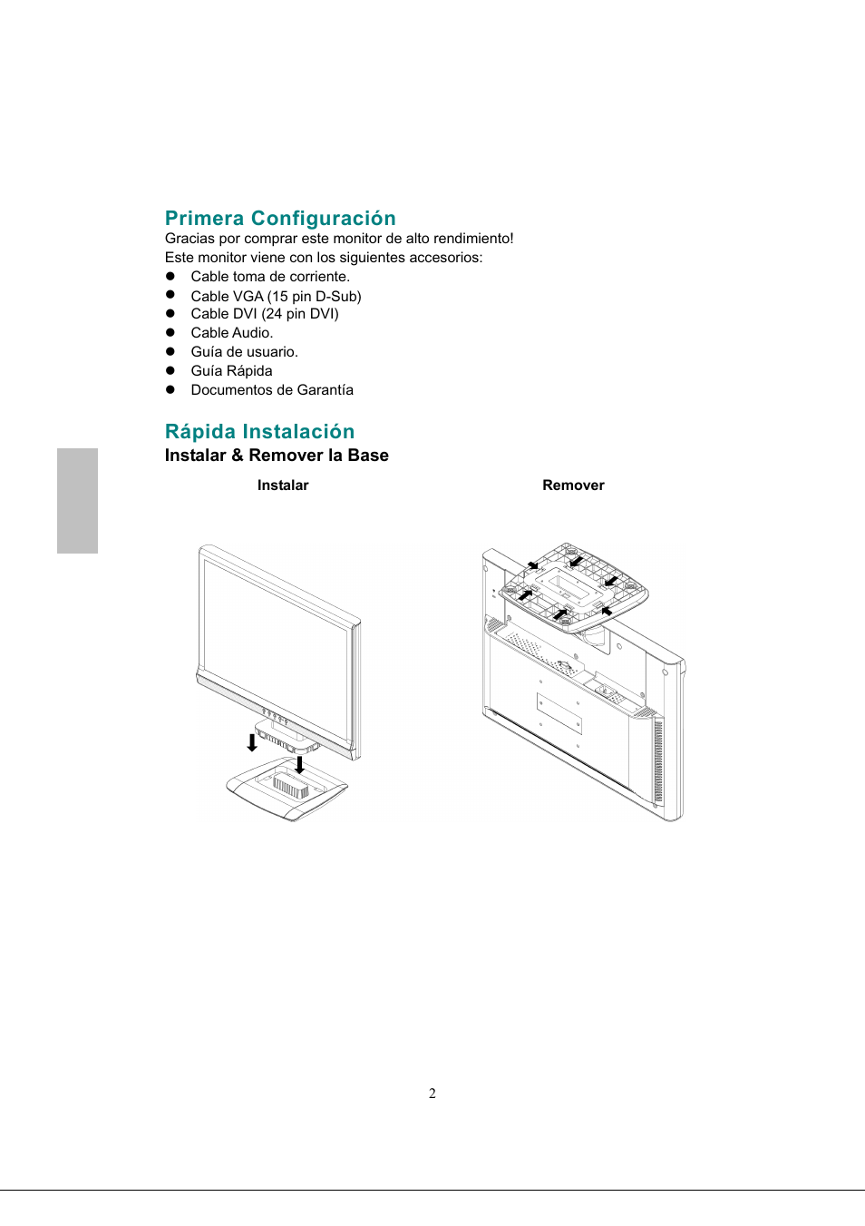 Primera configuración, Rápida instalación, Español | Envision Peripherals G218a1 User Manual | Page 35 / 46