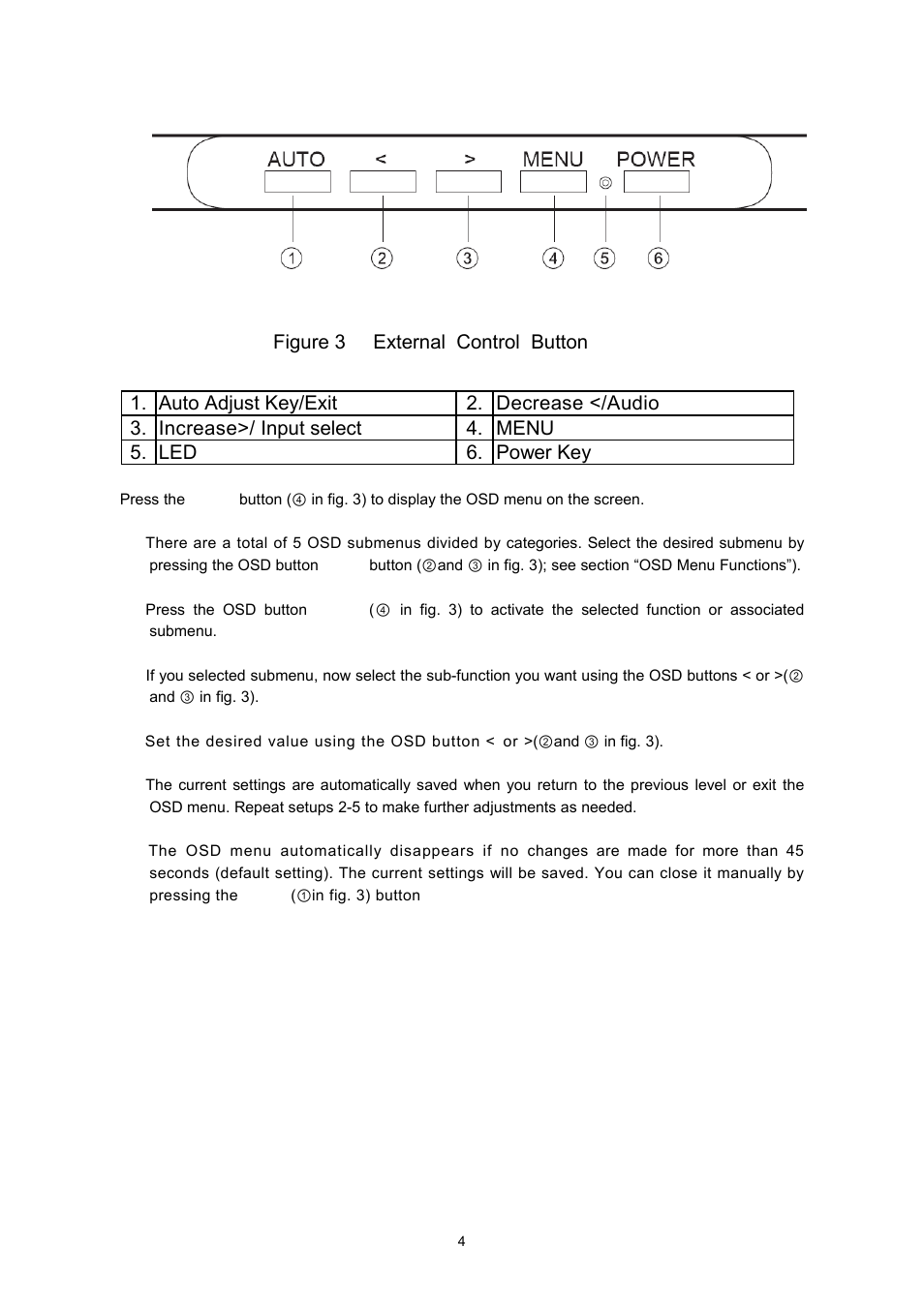 Front view of the product, Figure 3 external control button | Envision Peripherals G2016WA2 User Manual | Page 7 / 12