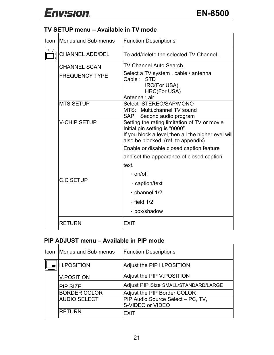 En-8500 | Envision Peripherals EN-8500 User Manual | Page 22 / 32