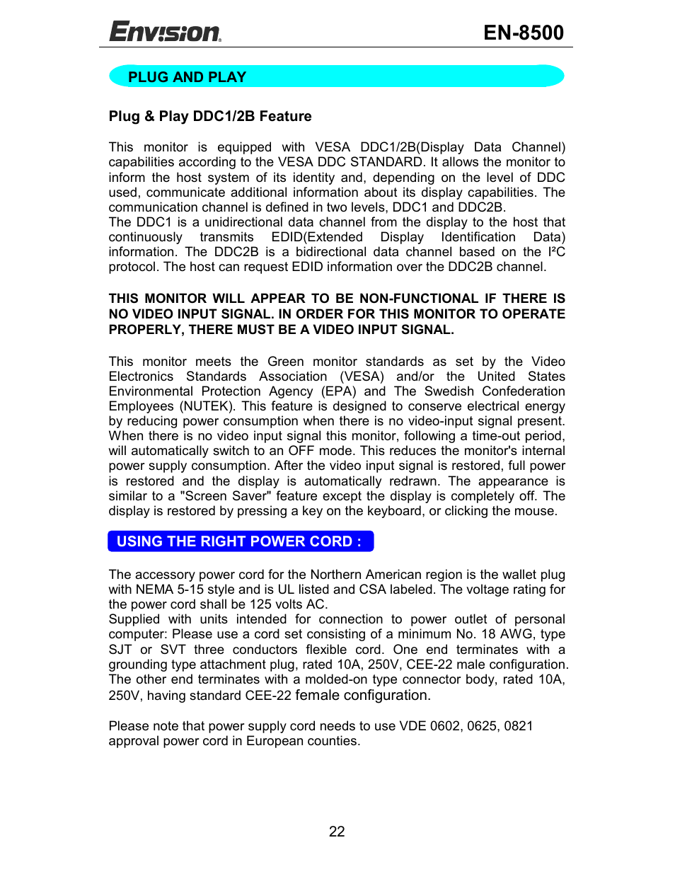En-8500 | Envision Peripherals EN-8500 User Manual | Page 23 / 32