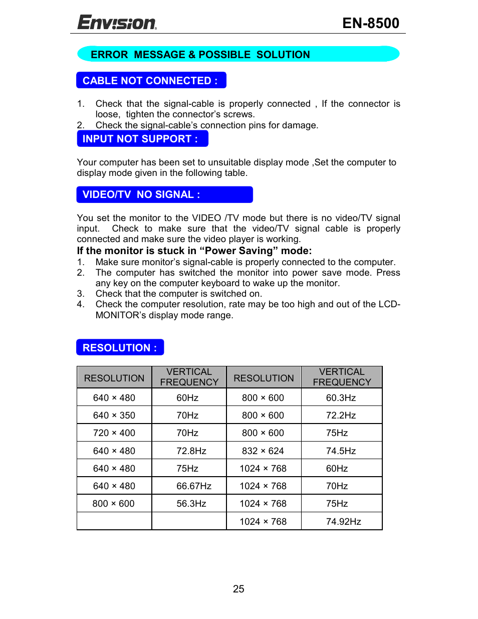 En-8500 | Envision Peripherals EN-8500 User Manual | Page 26 / 32