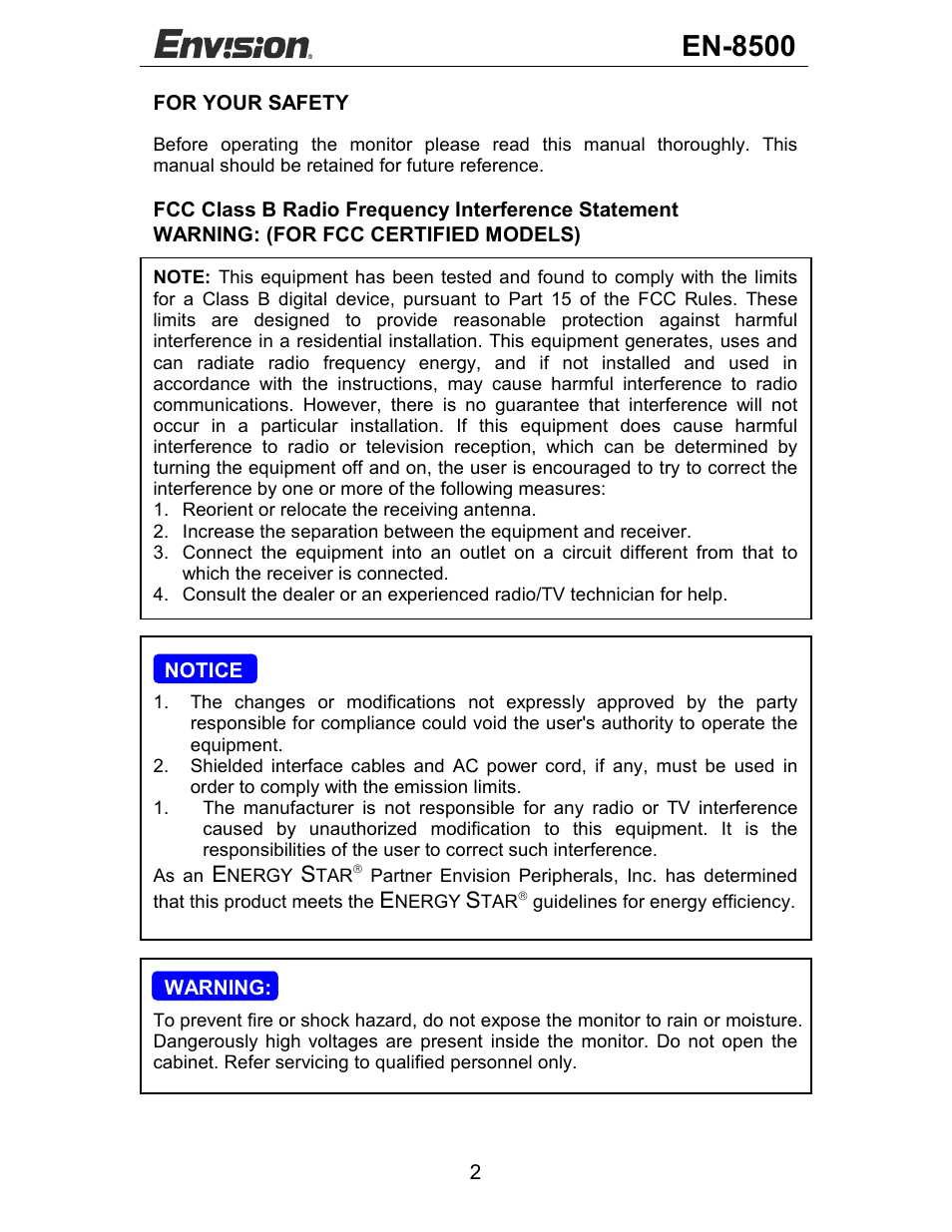 En-8500 | Envision Peripherals EN-8500 User Manual | Page 3 / 32