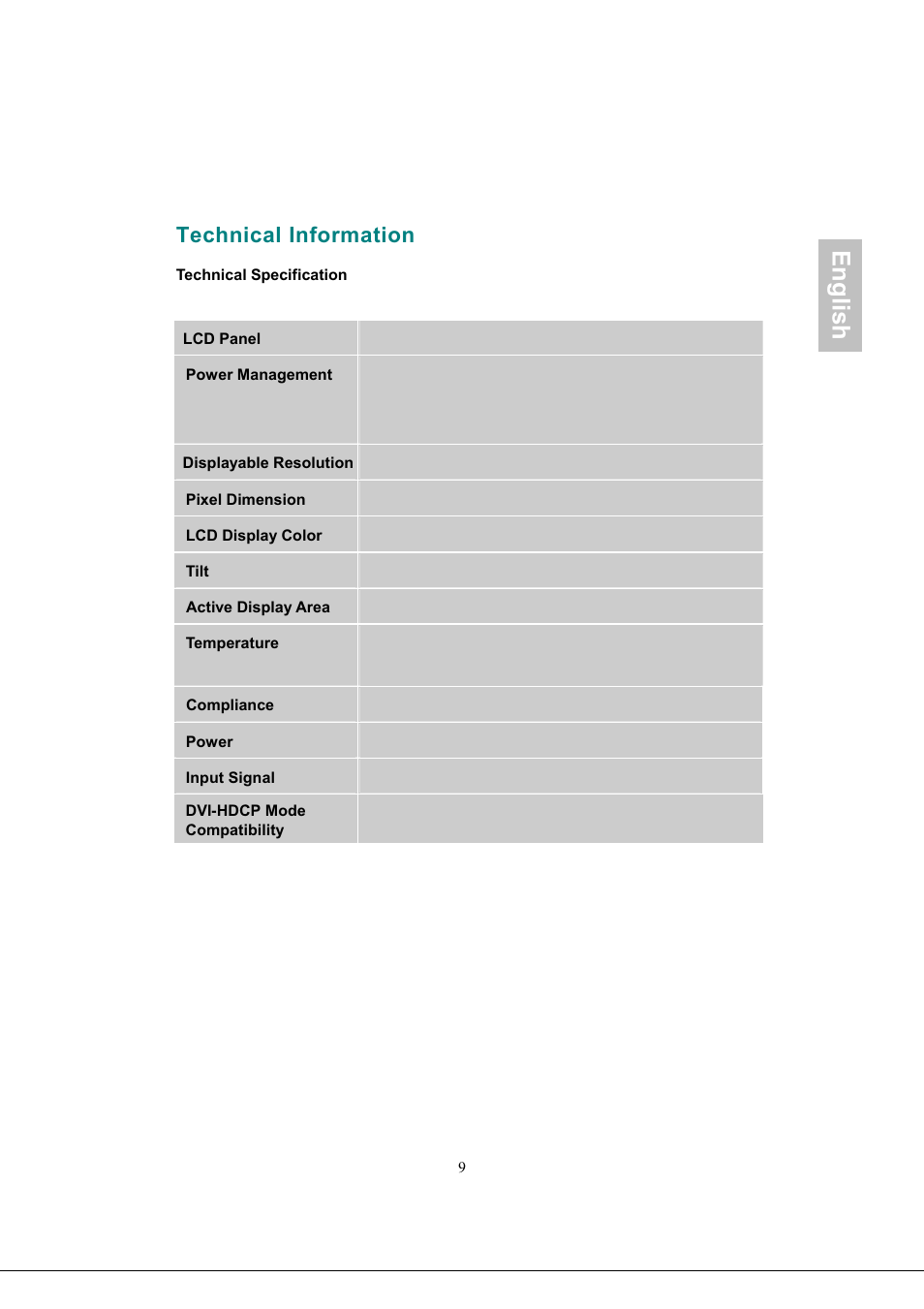 Technical information, Power management, Active display area | Compliance, English | Envision Peripherals Envision Professional G918w1 User Manual | Page 12 / 13