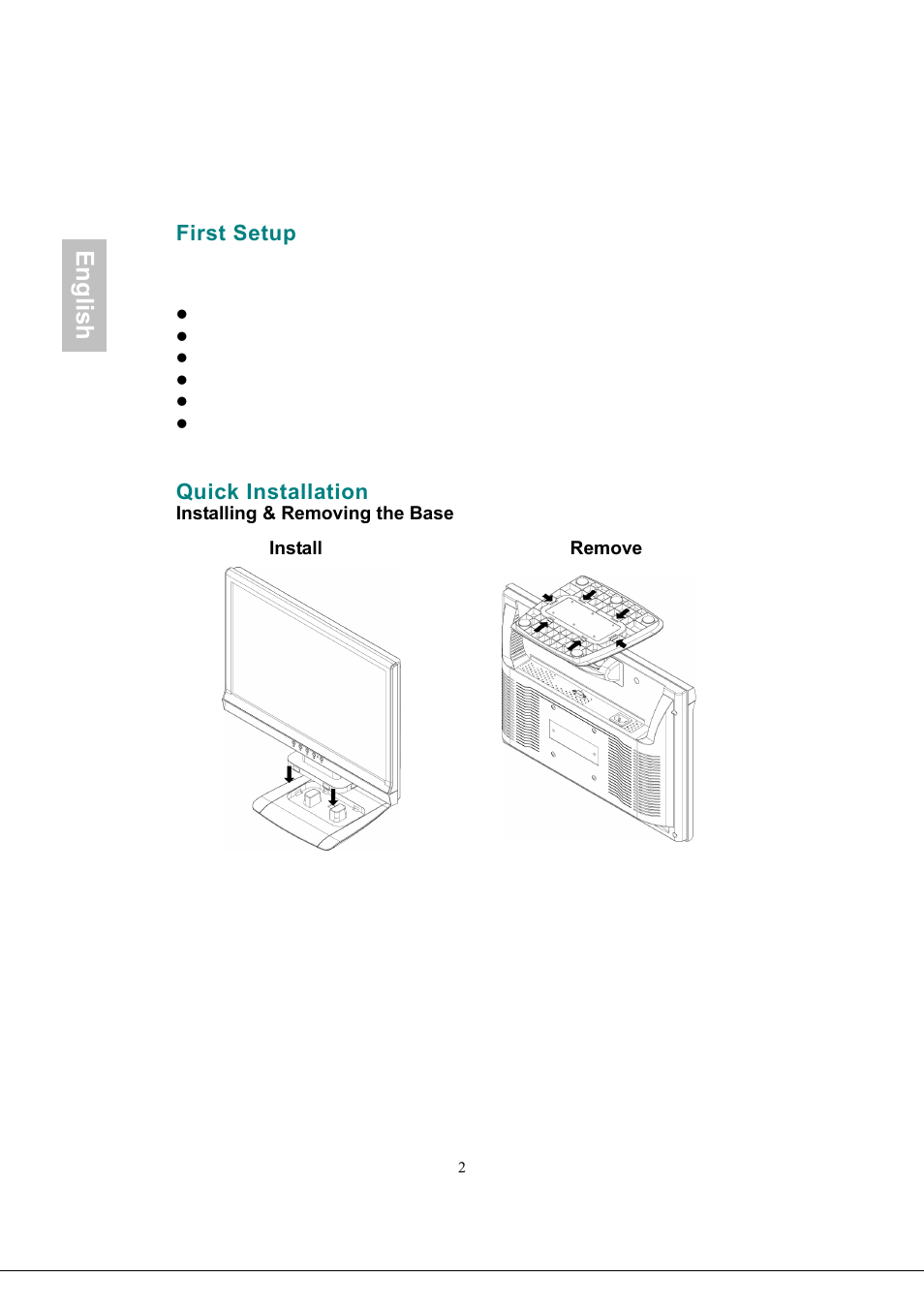 First setup, Quick installation, English | Envision Peripherals Envision Professional G918w1 User Manual | Page 5 / 13