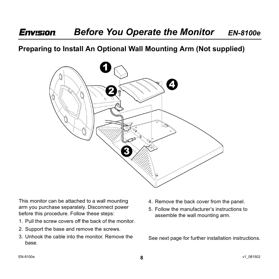 Before you operate the monitor, En-8100e | Envision Peripherals EN-8100e User Manual | Page 8 / 20