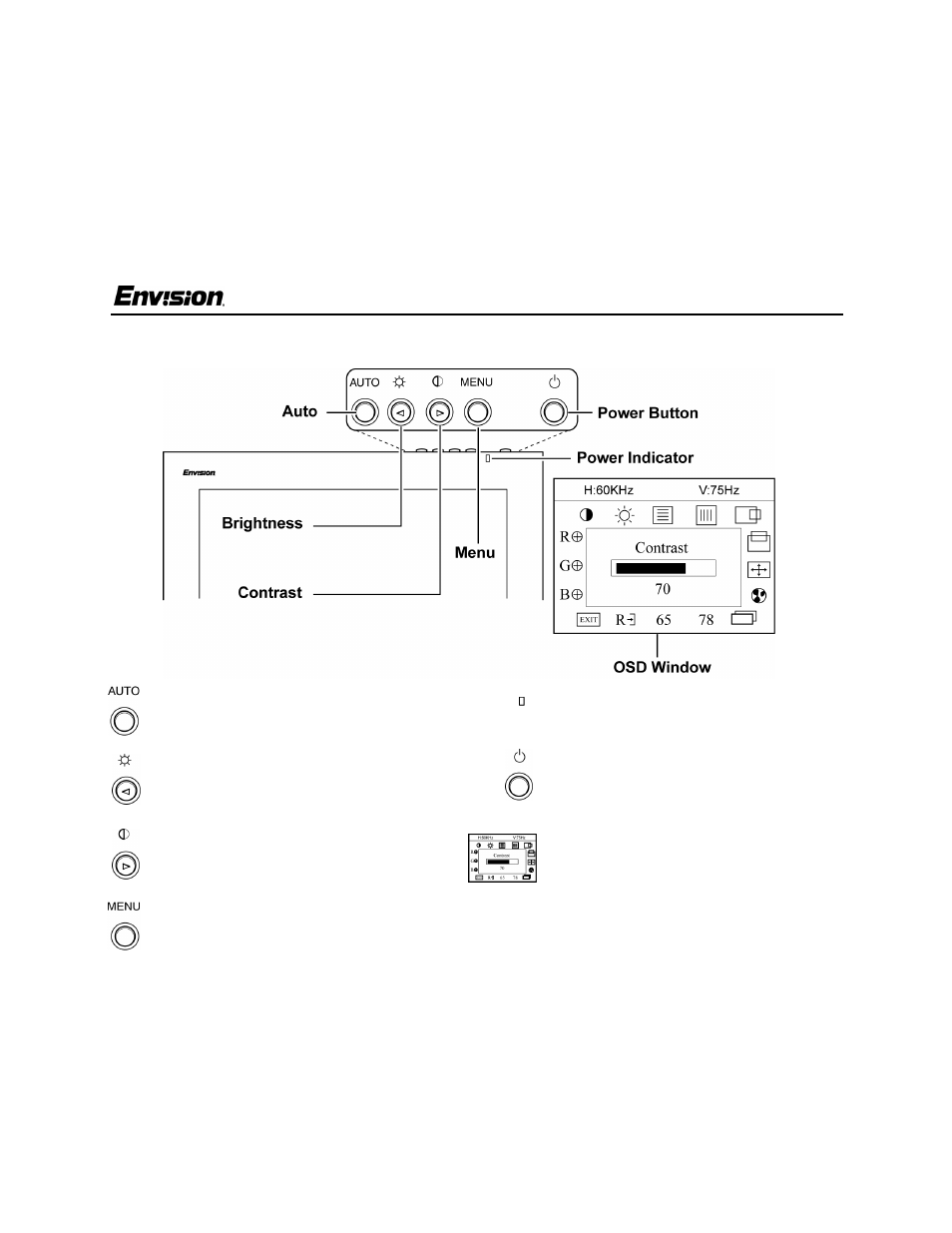 Operating instructions, En-7100e, Front panel buttons | Envision Peripherals EN-7100e User Manual | Page 11 / 20
