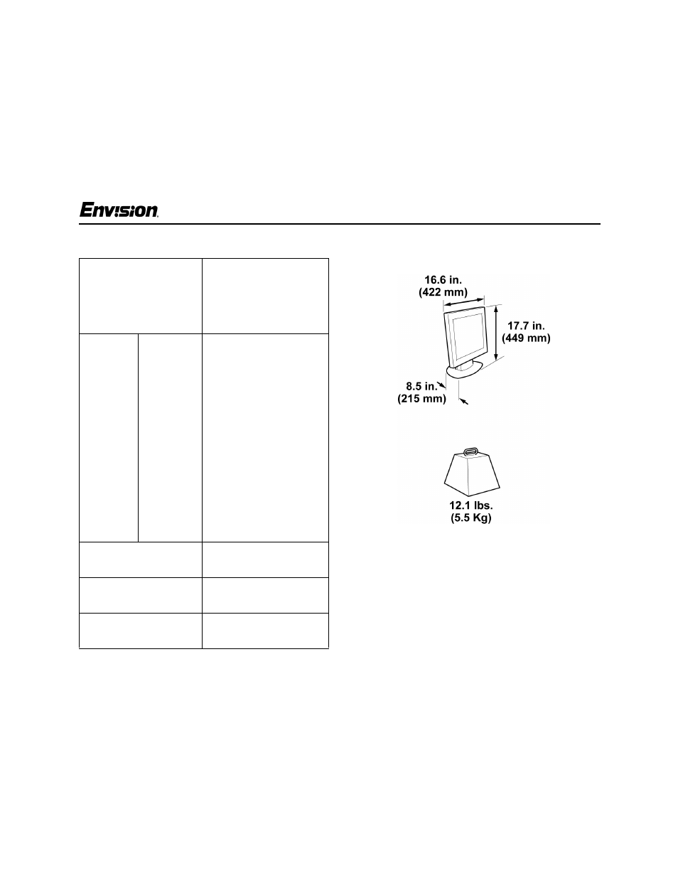 Appendix, En-7100e, Specifications (continued) | Envision Peripherals EN-7100e User Manual | Page 18 / 20