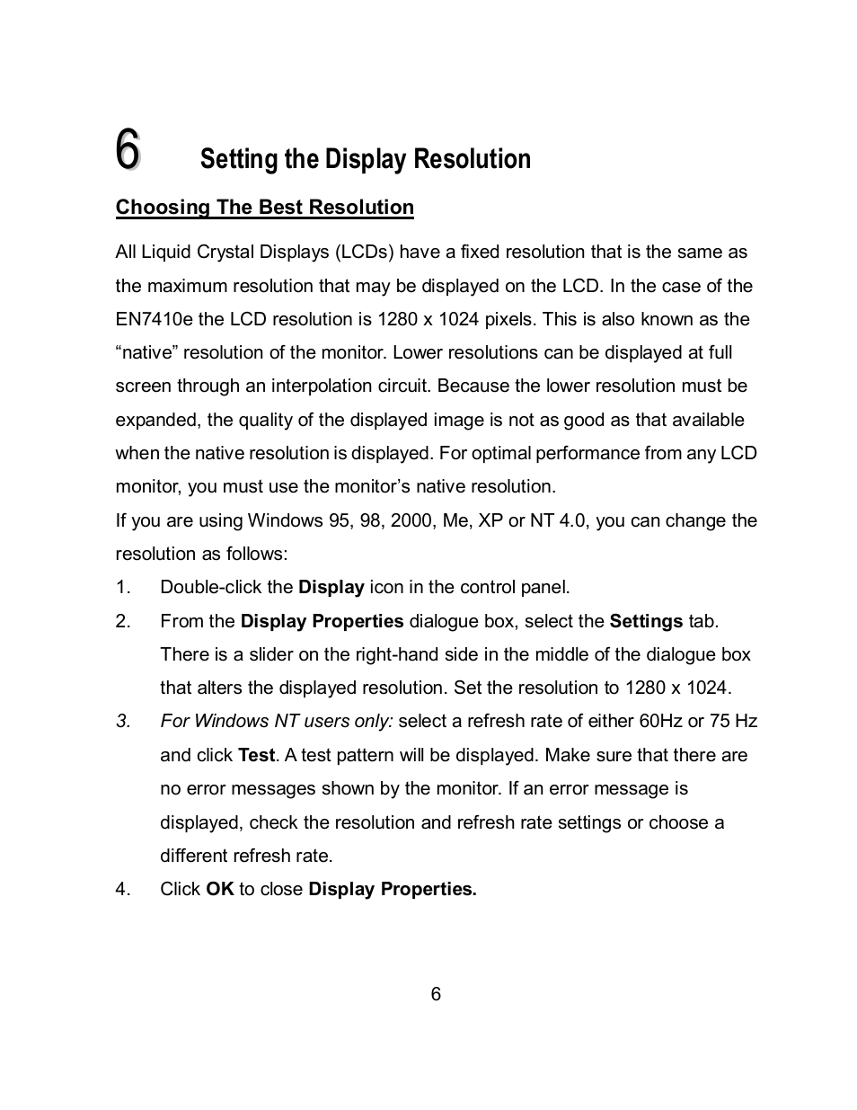 Setting the display resolution | Envision Peripherals EN7410e User Manual | Page 14 / 25