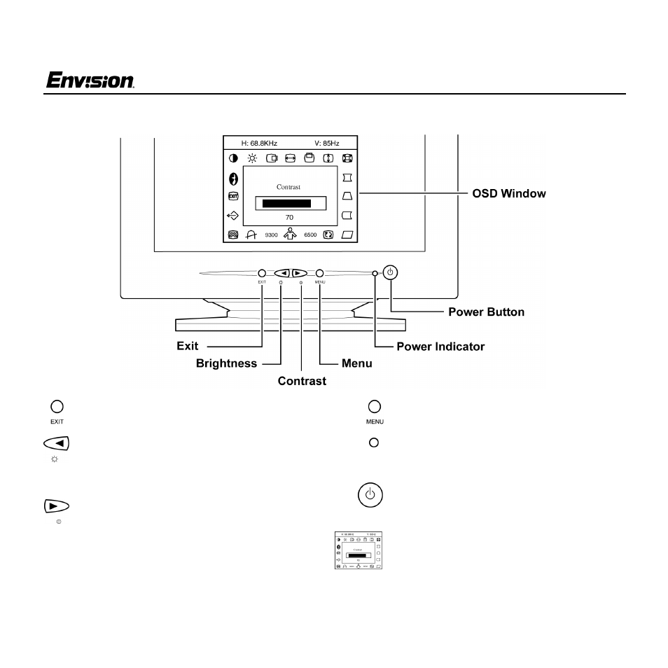 Operating instructions, En-985e, Front panel buttons | Envision Peripherals EN-985e User Manual | Page 8 / 15