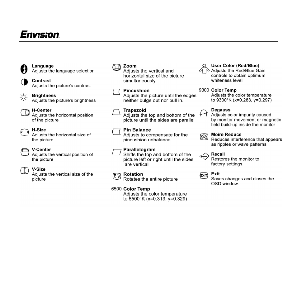 Operating instructions, En-985e, Adjusting the osd settings | Envision Peripherals EN-985e User Manual | Page 9 / 15