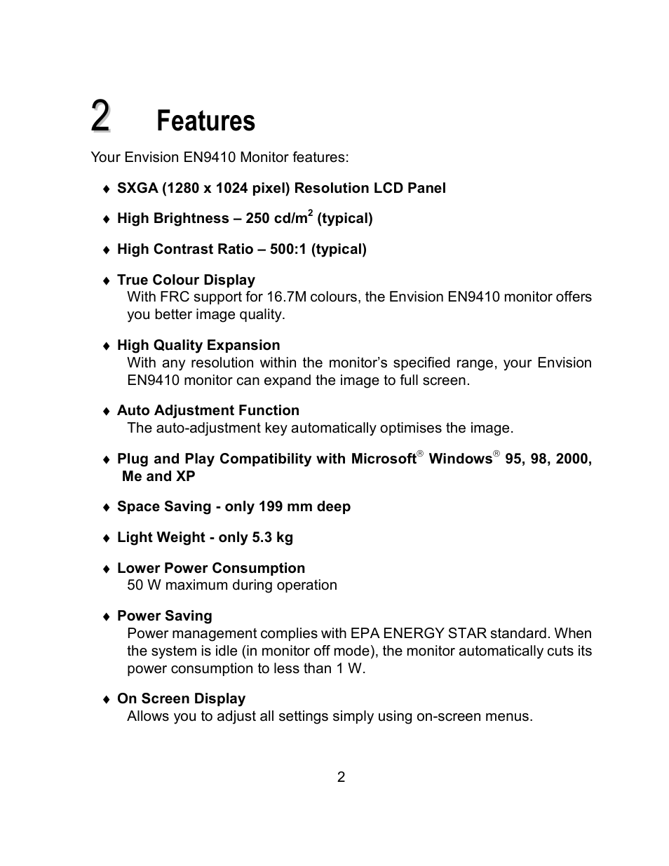 Features | Envision Peripherals EN9410 User Manual | Page 10 / 25