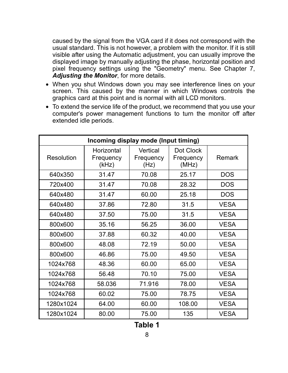 Table 1 | Envision Peripherals EN9410 User Manual | Page 16 / 25