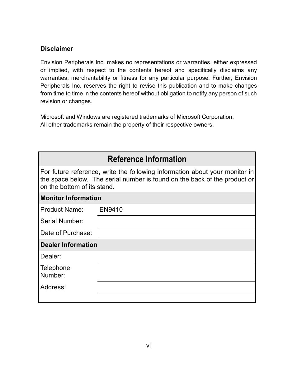 Reference information | Envision Peripherals EN9410 User Manual | Page 7 / 25