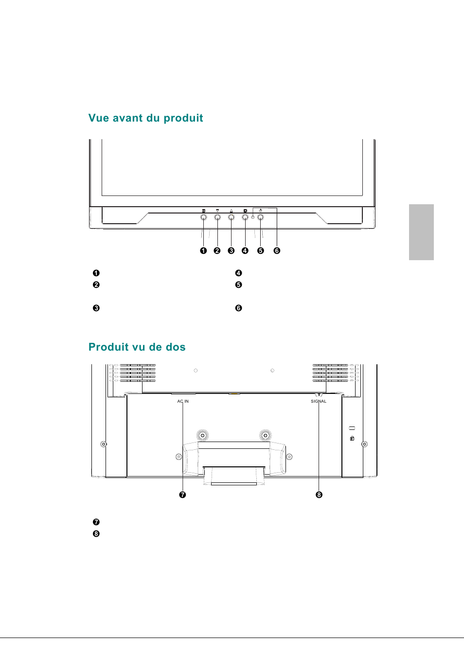 Vue avant du produit, Produit vu de dos, Français | Envision Peripherals Envision H170L User Manual | Page 18 / 37