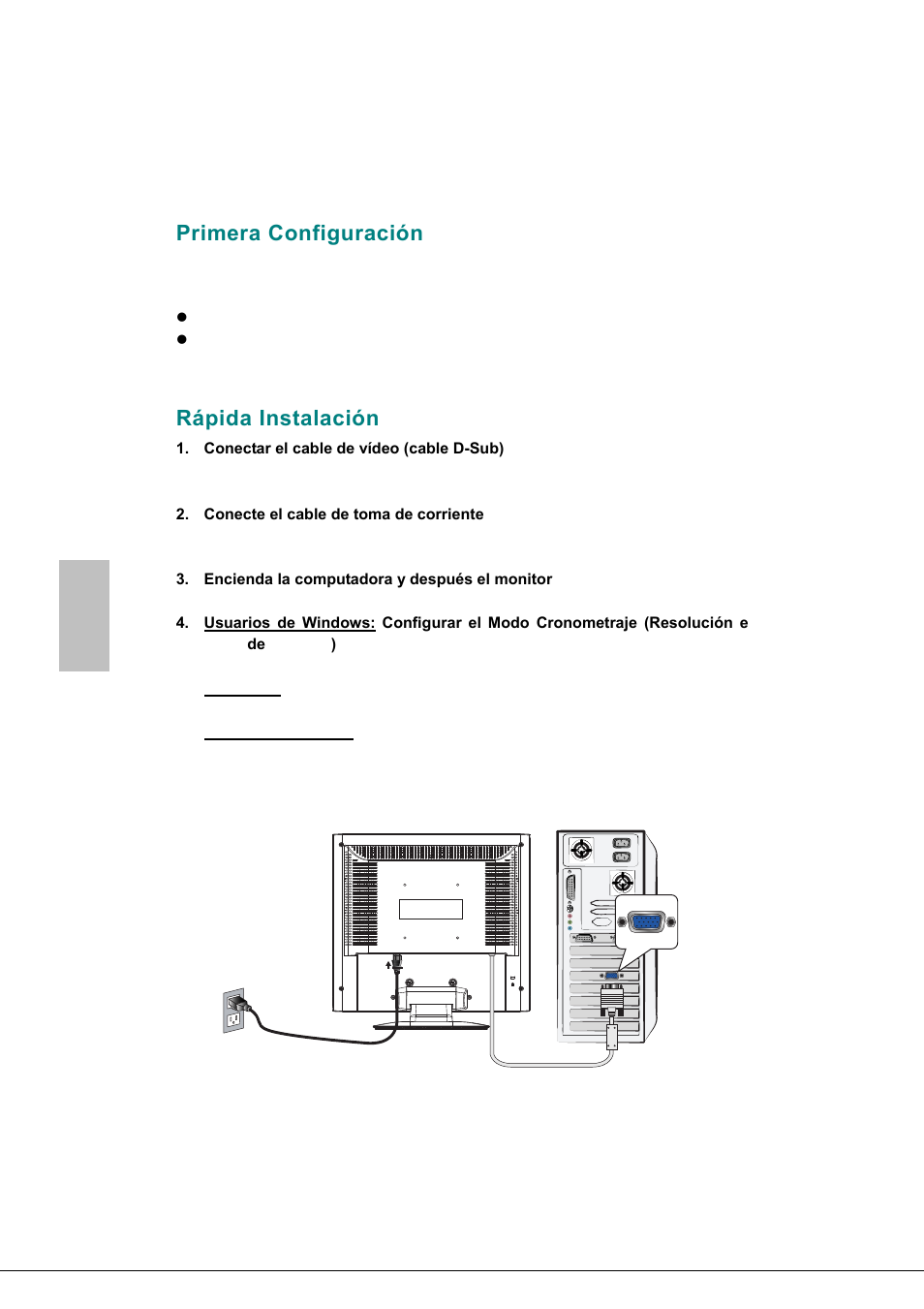Primera configuración, Rápida instalación, Español | Envision Peripherals Envision H170L User Manual | Page 29 / 37
