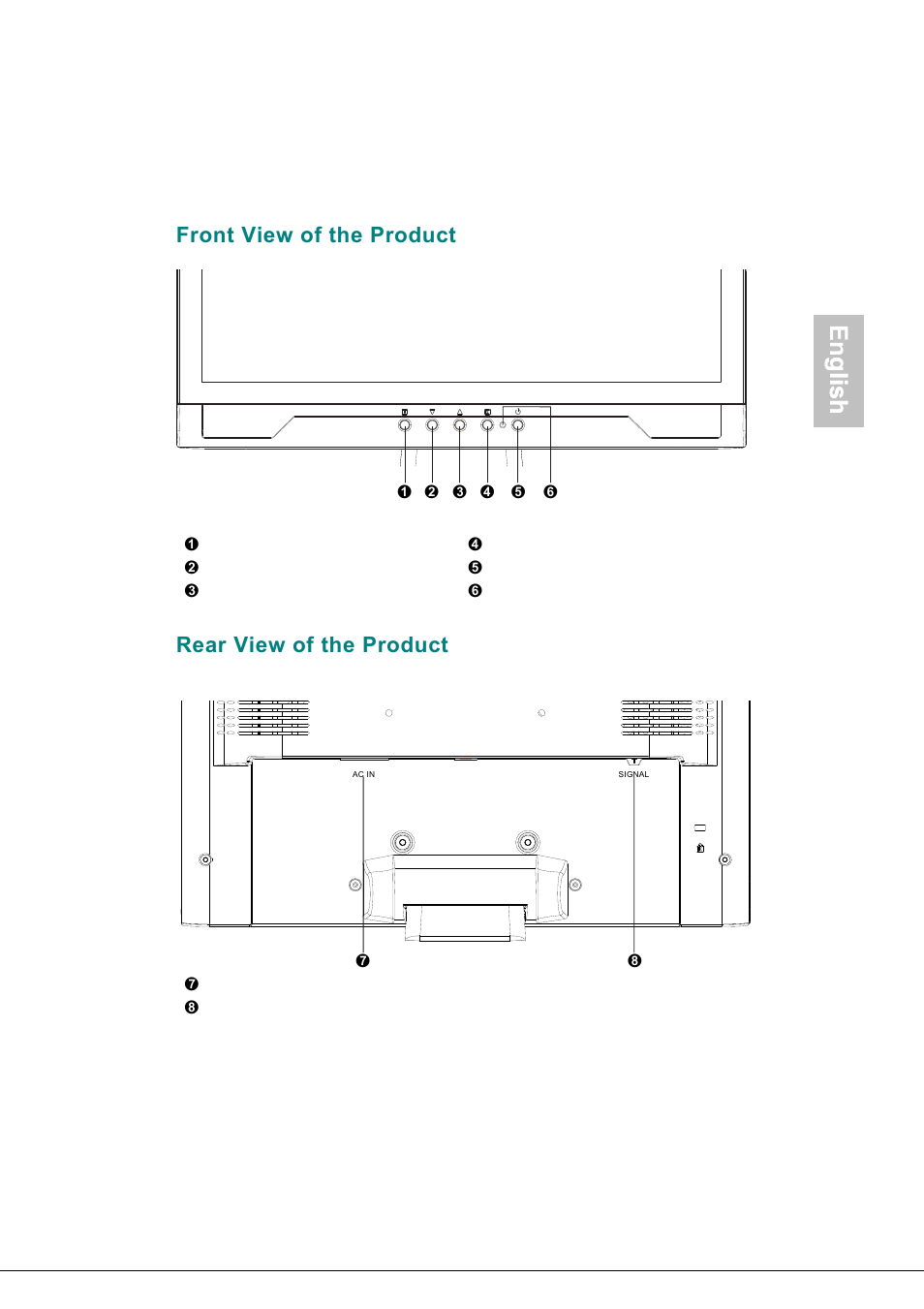 Front view of the product, Rear view of the product, English | Glish | Envision Peripherals Envision H170L User Manual | Page 6 / 37