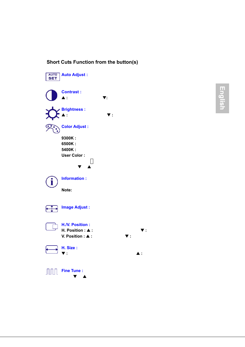 English, Glish | Envision Peripherals Envision H170L User Manual | Page 8 / 37