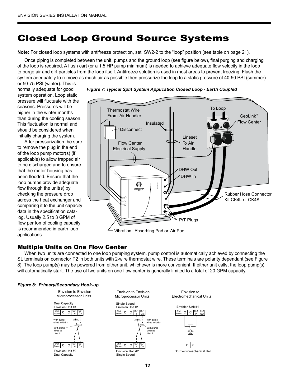 Closed loop ground source systems, Multiple units on one flow center, Envision series installation manual | Figure 8: primary/secondary hook-up | Envision Peripherals Geothermal Indoor Split Heat Pumps User Manual | Page 12 / 36