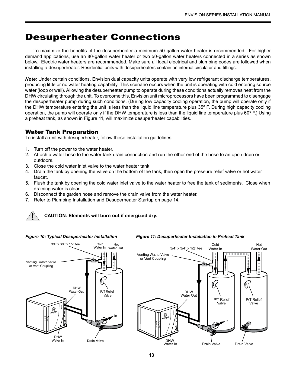 Desuperheater connections, Water tank preparation | Envision Peripherals Geothermal Indoor Split Heat Pumps User Manual | Page 13 / 36