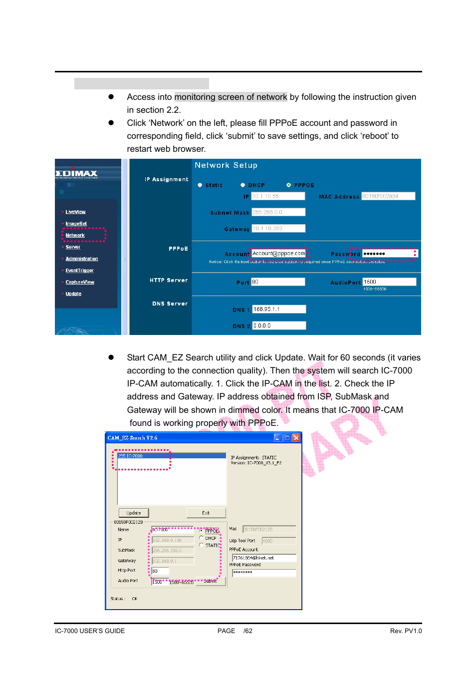 Ic-7000 cam user’s guide | Edimax Technology Pan/Tilt IP Surveillance Camera IC-7000 User Manual | Page 17 / 62