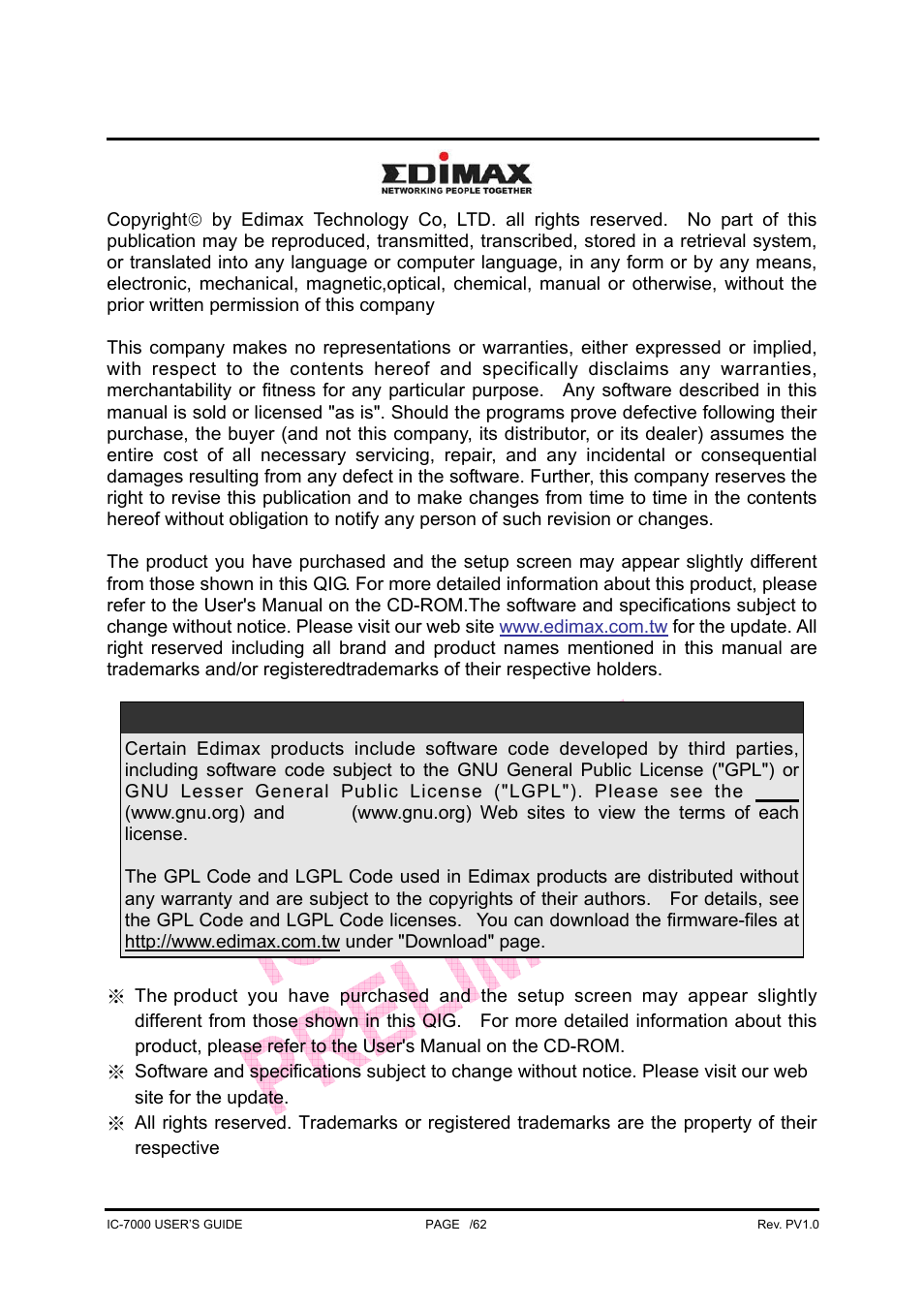 Ic-7000 cam user’s guide | Edimax Technology Pan/Tilt IP Surveillance Camera IC-7000 User Manual | Page 4 / 62